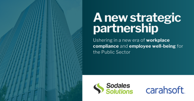 Banner announcing Sodales and Carahsoft partnership showing both logos for Health, Safety and Labor Relations Platform